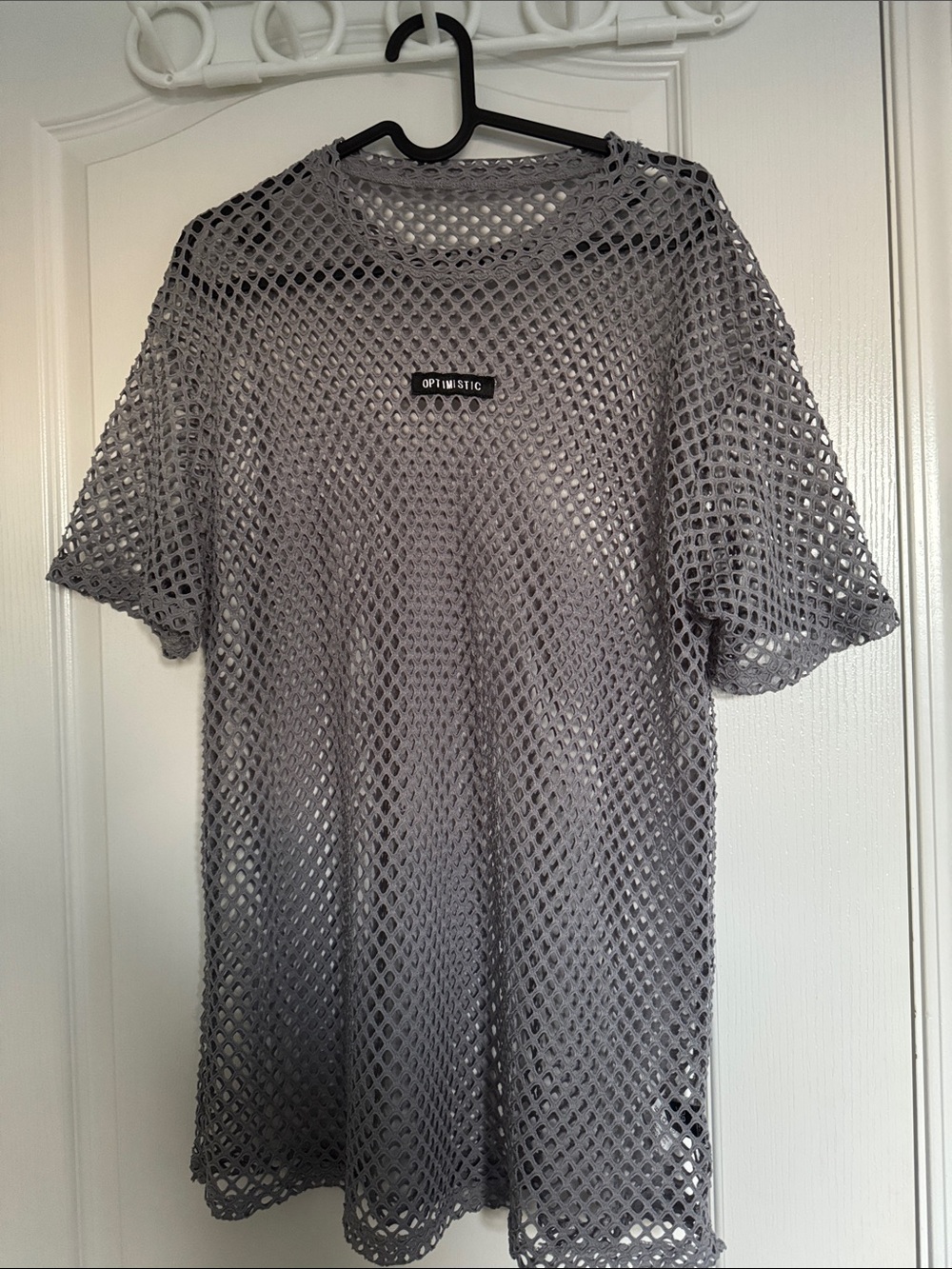 SHEIN Gray Open-Knit Mesh Short Sleeve Tee